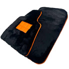 Black Sheepskin Floor Mats for Rolls-Royce Wraith (2013–2023) Orange Leather Trim - AutoWin