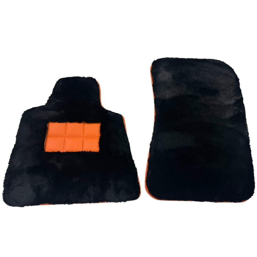 Black Sheepskin Floor Mats for Rolls-Royce Wraith (2013–2023) Orange Leather Trim - AutoWin