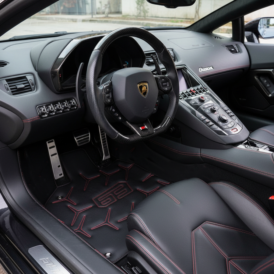 Svarte lær Bilmatter for Lamborghini Aventador SVJ 63 Edition
