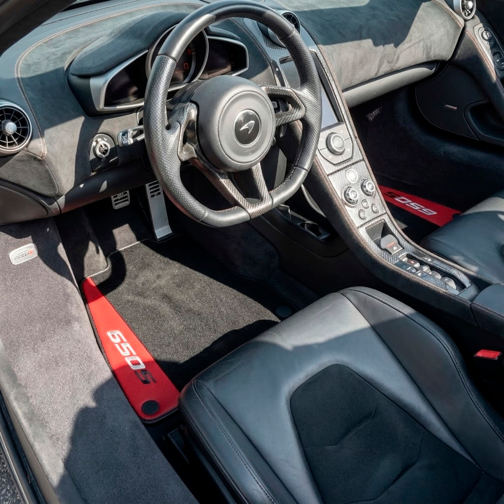 Black Floor Mats For McLaren 650S Black Tailored With Red Leather