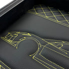 Black Leather Corvette C8 Inspired Wall Art: Embroidered Yellow Stitch - AutoWin