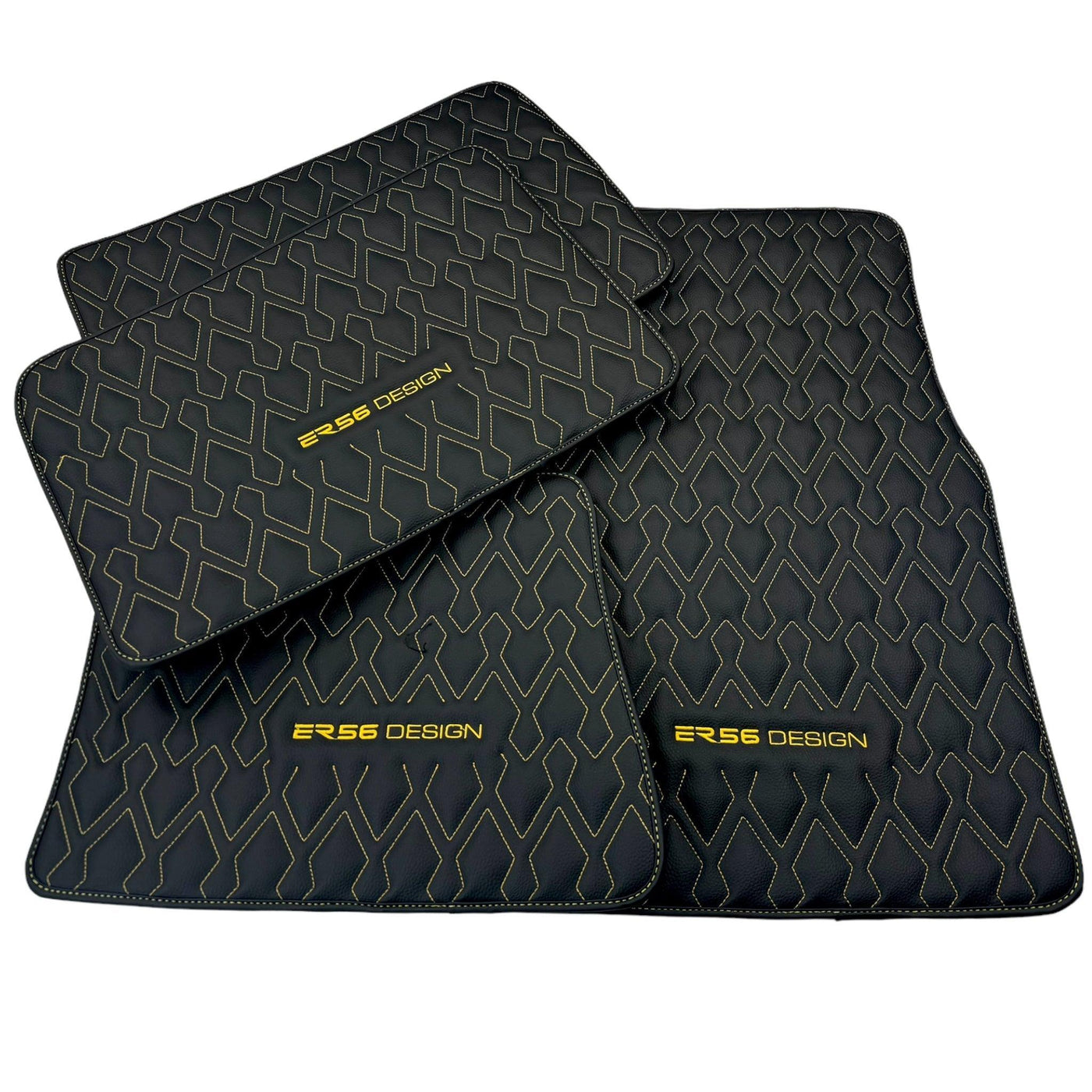 Black Leather Floor Mats for Rolls-Royce Dawn (2016-2023) ER56 Design - AutoWin