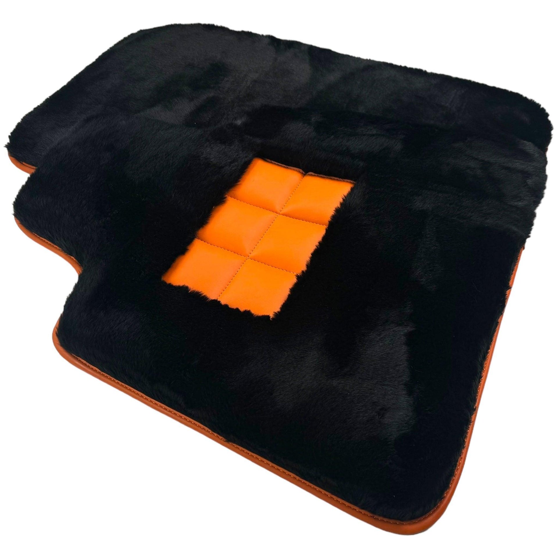 Black Sheepskin Floor Mats for Rolls-Royce Dawn Orange Leather Trim - AutoWin
