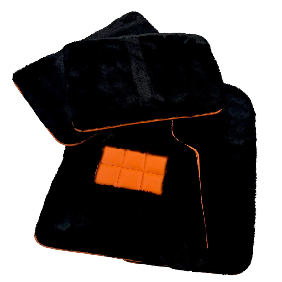 Black Sheepskin Floor Mats for Rolls-Royce Phantom Drophead Coupe (2007-2016) Orange Leather Trim - AutoWin