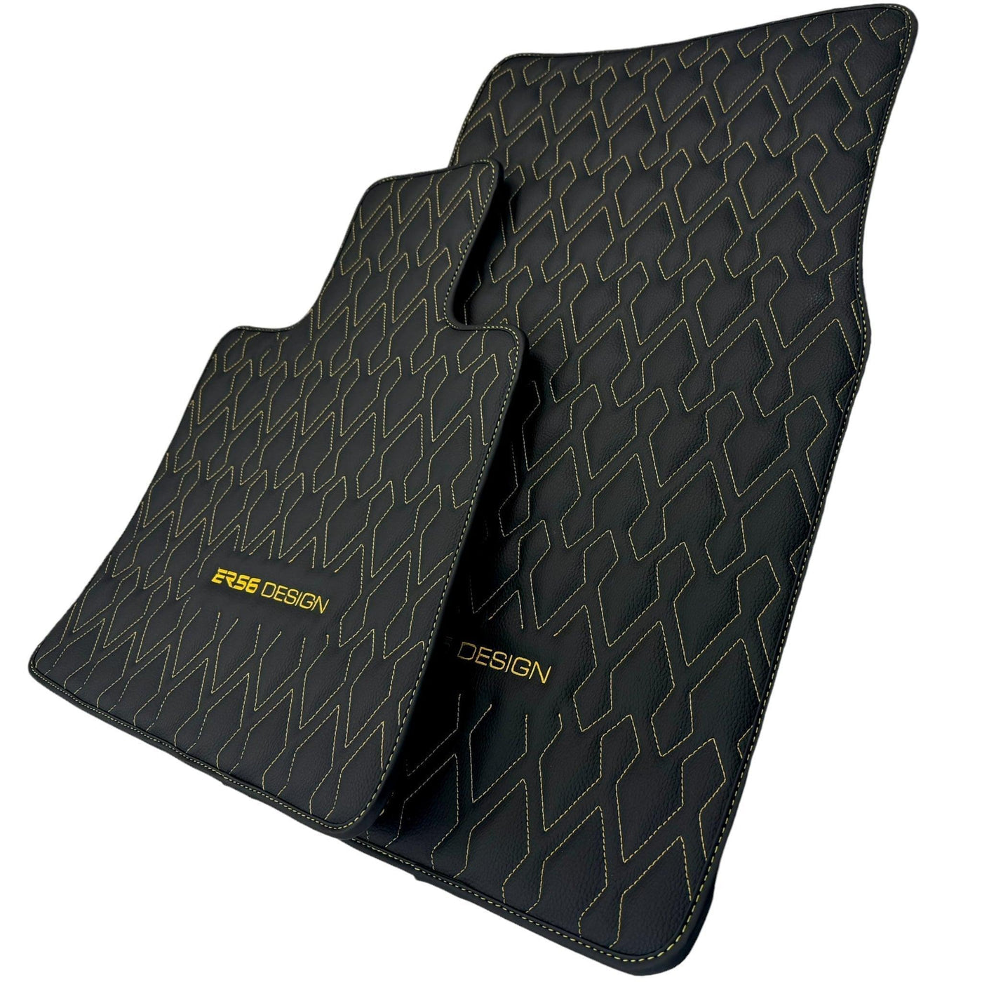 Black Leather Floor Mats for Rolls-Royce Phantom Drophead Coupe (2007-2016) ER56 Design - AutoWin