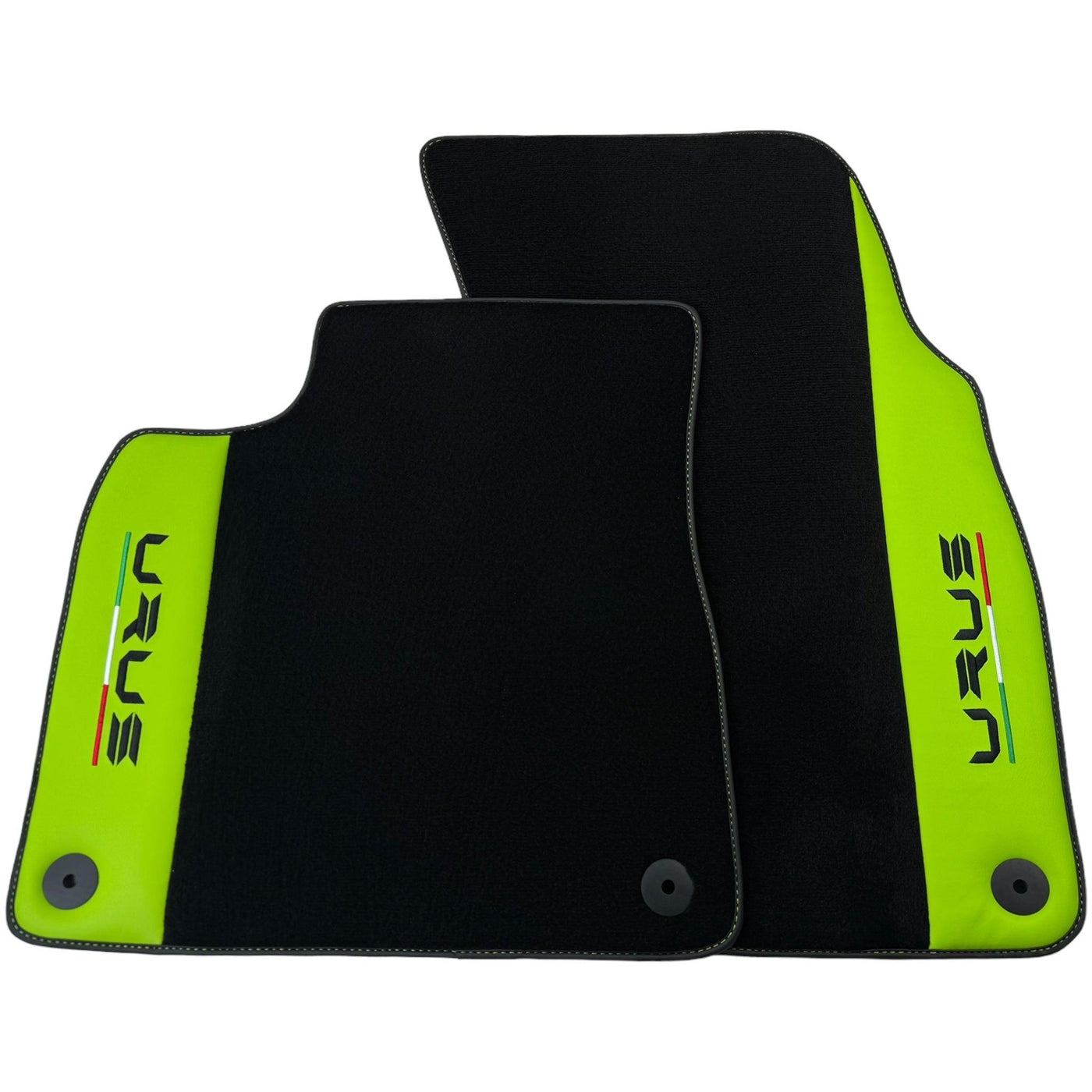 Black Floor Mats for Lamborghini Urus with Green Leather | Black Logo - AutoWin