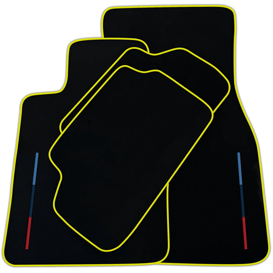 Black Floor Mats For BMW Gran Tourer F46 (2015-2022) 5 Seats With 3 Color Stripes Tailored Set Perfect Fit | Various Trim Colors