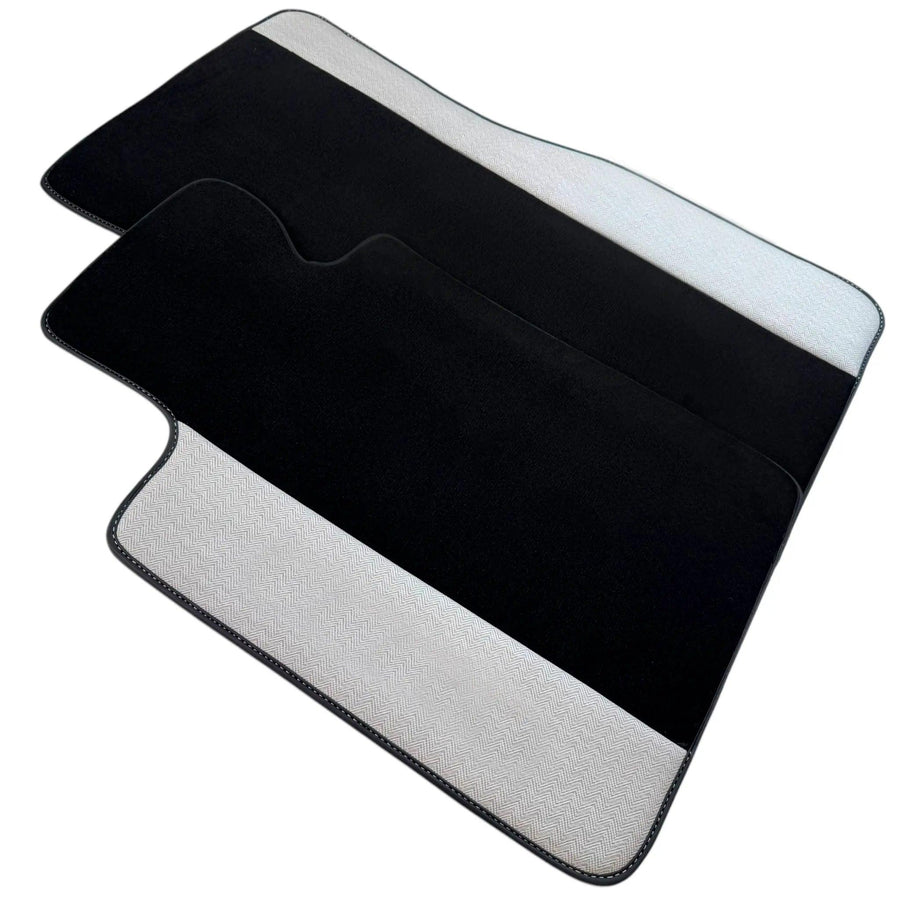 Black Floor Mats for BMW M5 G90 (2023-2026) Sedan with Gray Leather Borders