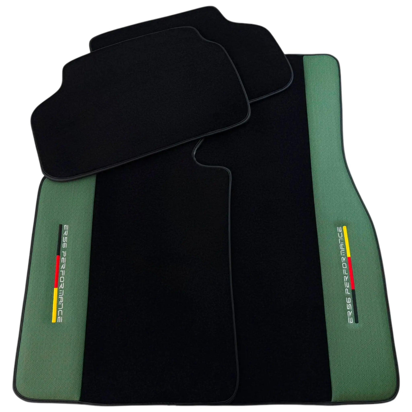 Black Floor Mats for BMW M5 G90 (2023-2026) Sedan with Green Leather ER56 Performance