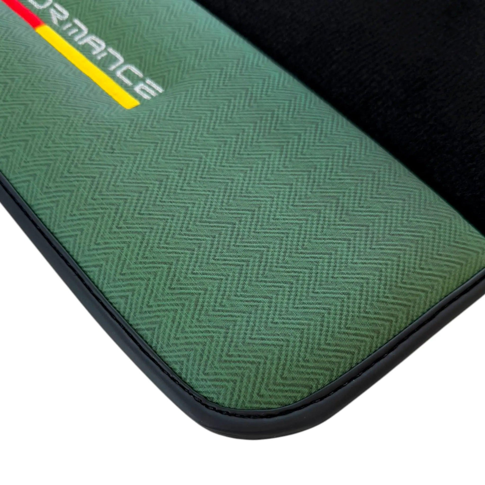 Black Floor Mats for BMW G60 (2023-2026) Sedan with Green Leather ER56 Performance