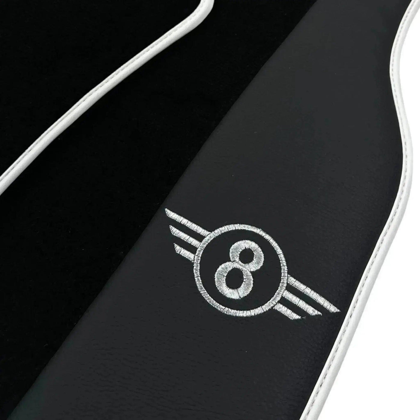 Black Floor Mats for Mini Clubman R55 (2007-2015) with Leather | White Trim - AutoWin