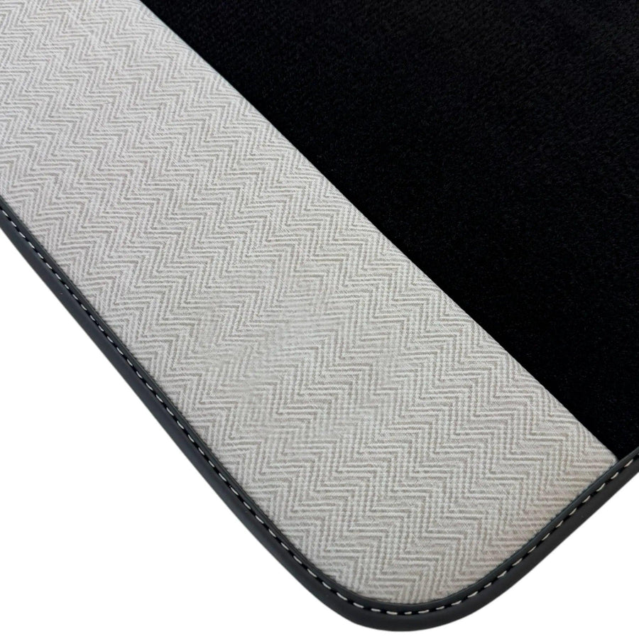 Black Floor Mats for Rolls Royce Cullinan 2018–2025 with Gray Leather Borders