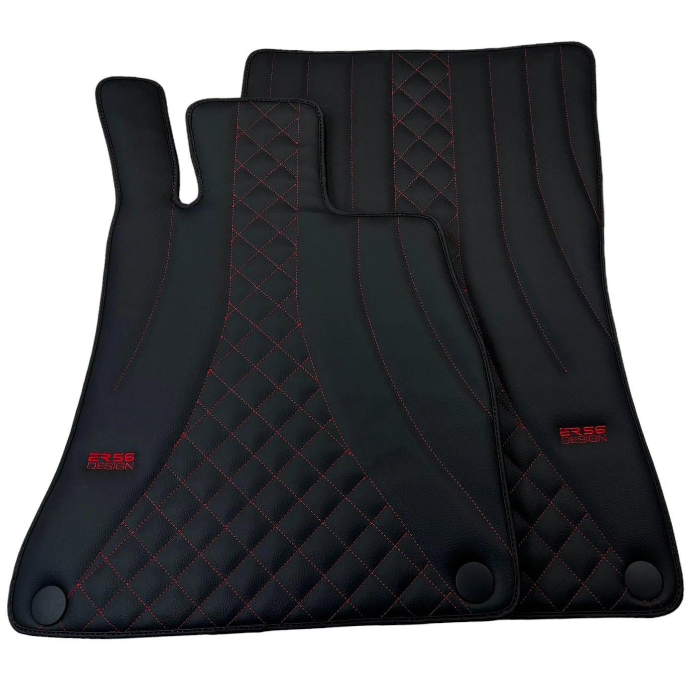 Black Leather Floor Mats For Mercedes Benz CLK-Class A209 Convertible (2003-2010) | ER56 Design - AutoWin