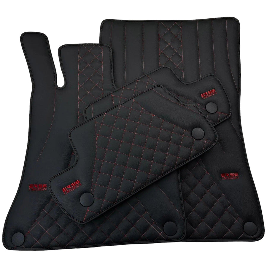 Black Leather Floor Mats For Mercedes Benz E-Class A207 Convertible Facelift (2013-2017) | ER56 Design - AutoWin