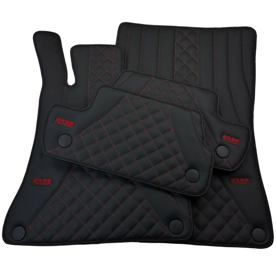 Black Leather Floor Mats For Mercedes Benz EQS-Class X296 (2022-2023) | ER56 Design - AutoWin