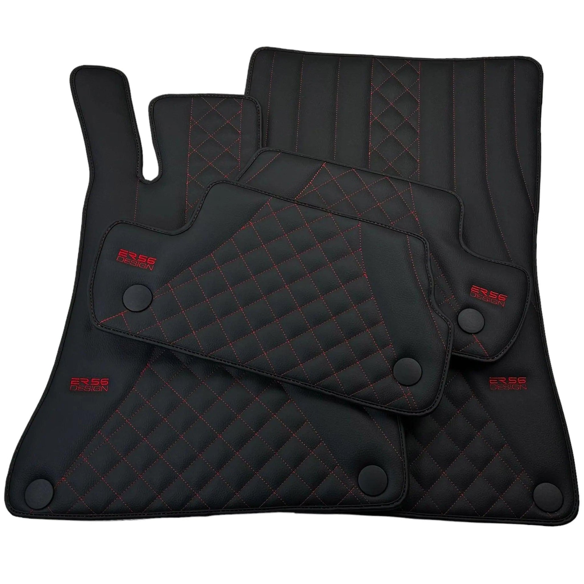 Black Leather Floor Mats For Mercedes Benz X-Class W470 (2017-2023) | ER56 Design - AutoWin