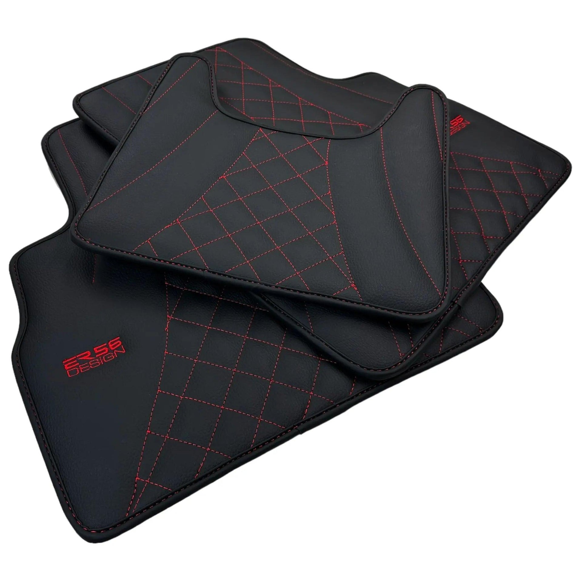 Black Leather Floor Mats for Mercedes-Benz G Class W461 (1979-2008) ER56 Design - AutoWin