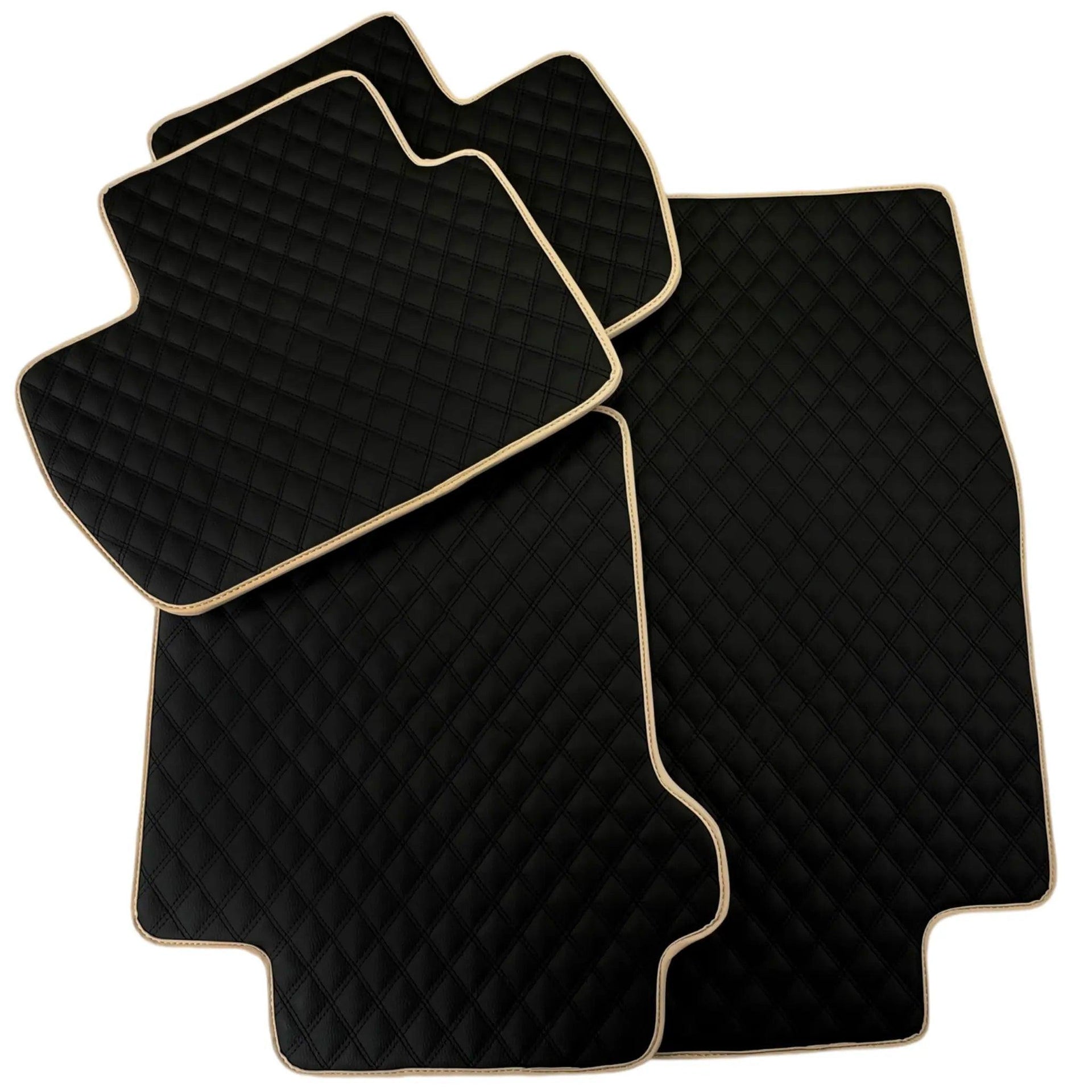 Black Stitched Leather Floor Mats for Maserati GranTurismo S (2008-2012) | Beige Trim - AutoWin