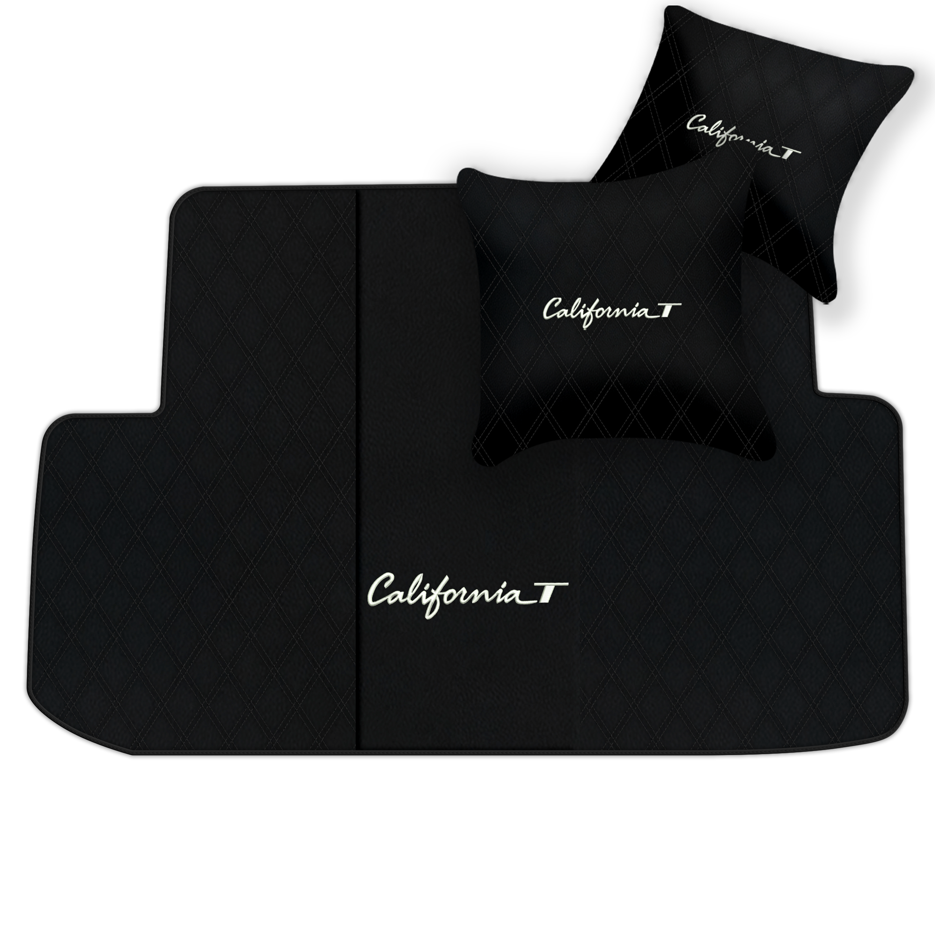 Schwarze Leder-Fußmatten für Ferrari California T (2015-2018) mit Doppelrautenmuster | Komplettset-Option - AutoWin