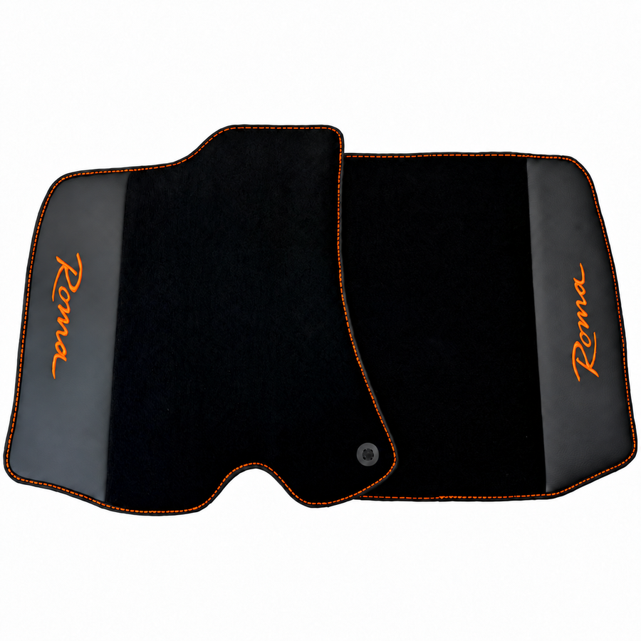Black Floor Mats for Ferrari Roma (2021-2027) with Leather - Red logo