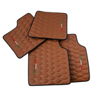 Brown Leather Viper Hex Pattern Floor Mats for Ferrari Purosangue (2023-2024) with Italian Flag