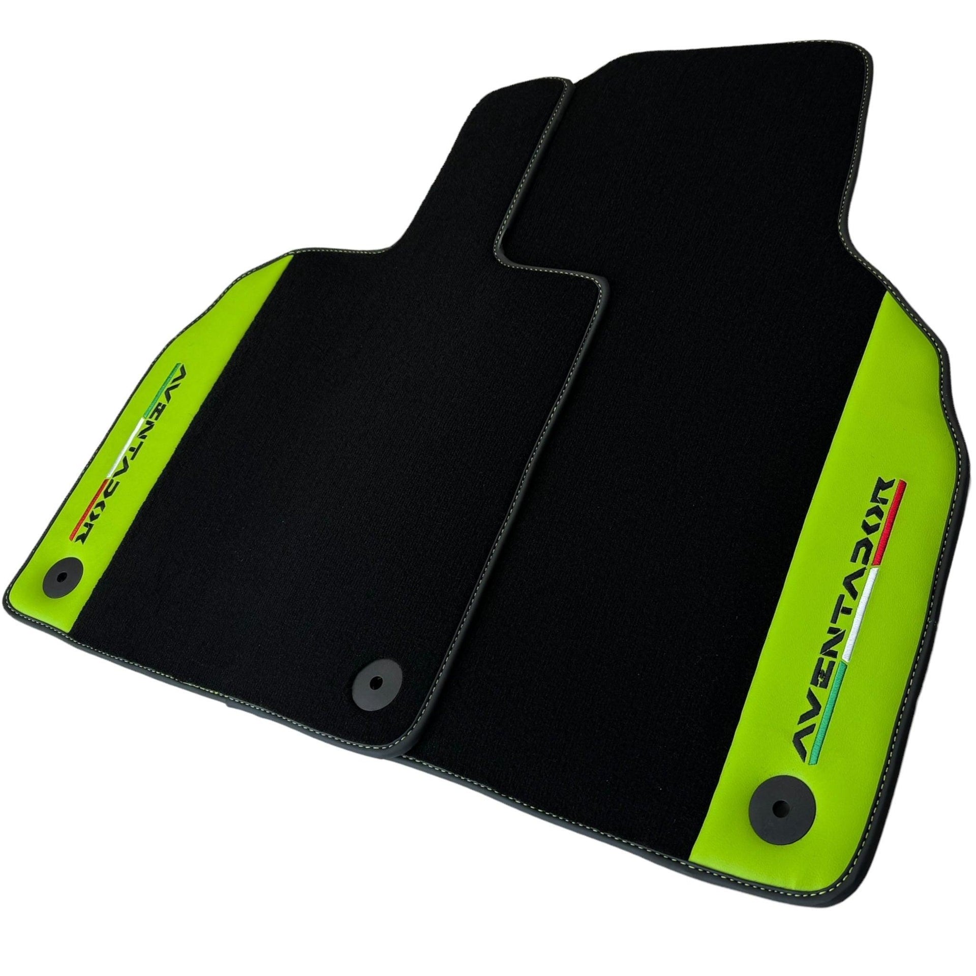 Black Floor Mats for Lamborghini Aventador with Green Leather - AutoWin