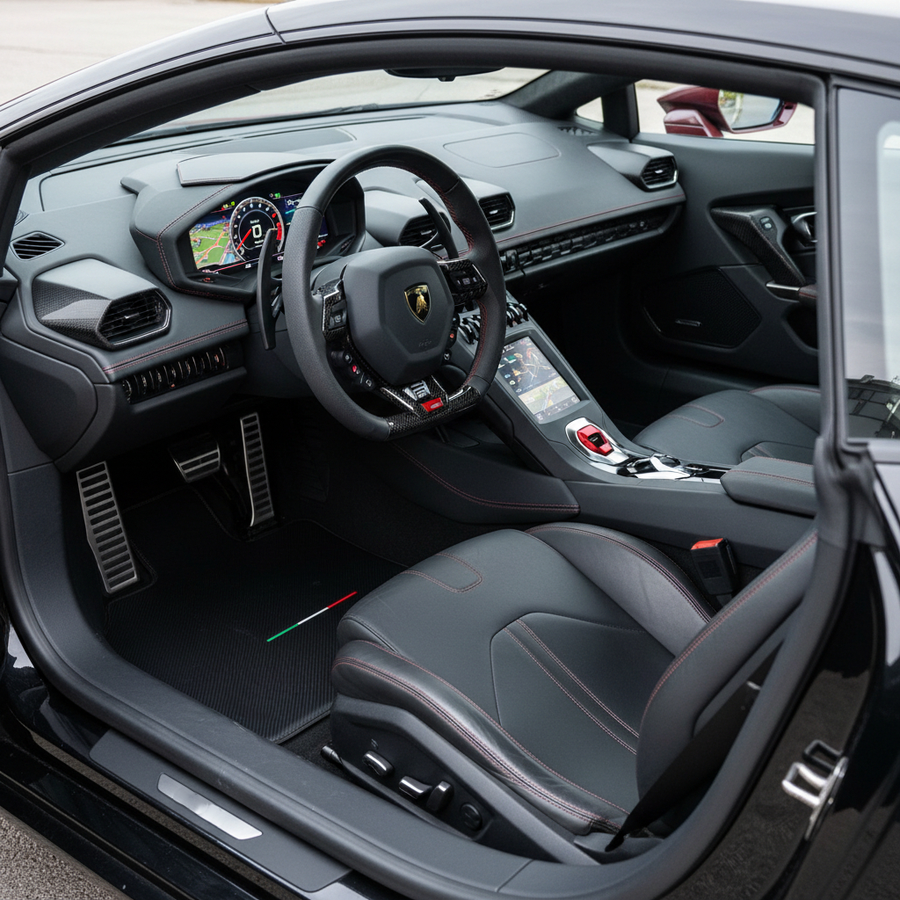 Carbon Fiber Black Floor Mats for Lamborghini Huracan STO with Italian Flag