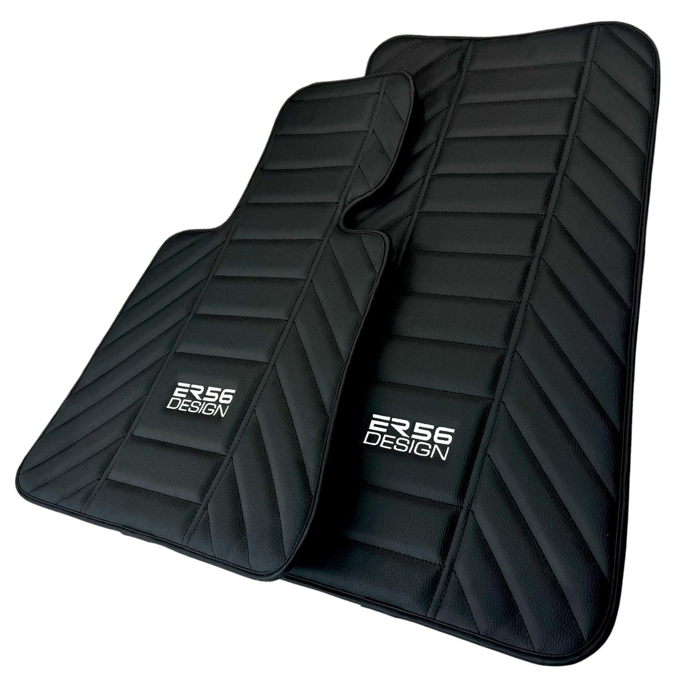 Black Leather Floor Mats for Rolls Royce Cullinan (2018-2023) ER56 Design - AutoWin