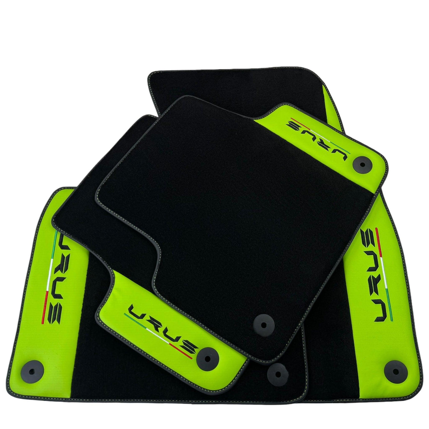 Black Floor Mats for Lamborghini Urus with Green Leather | Black Logo - AutoWin