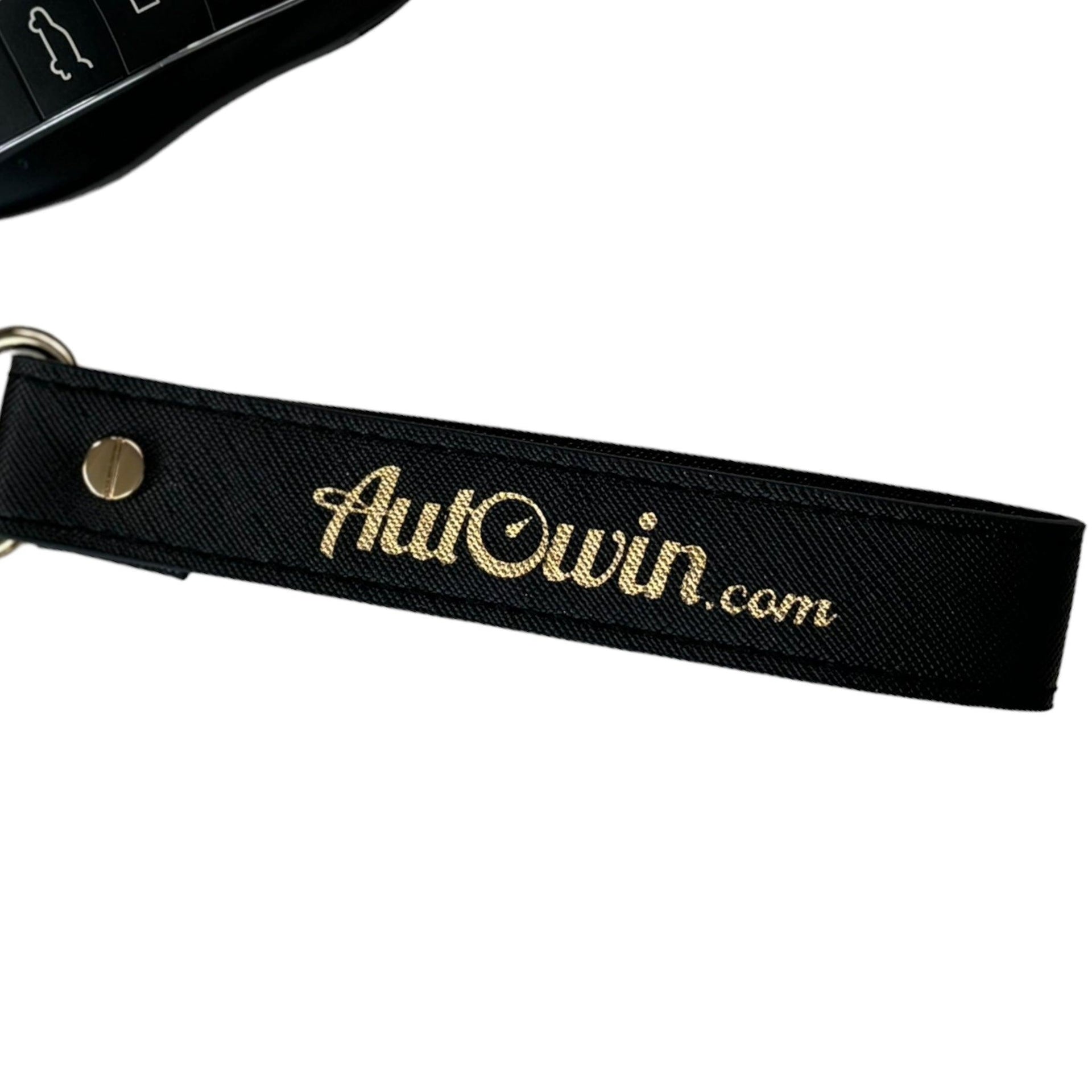 AutoWin Golden Keychain with Black Leather - AutoWin