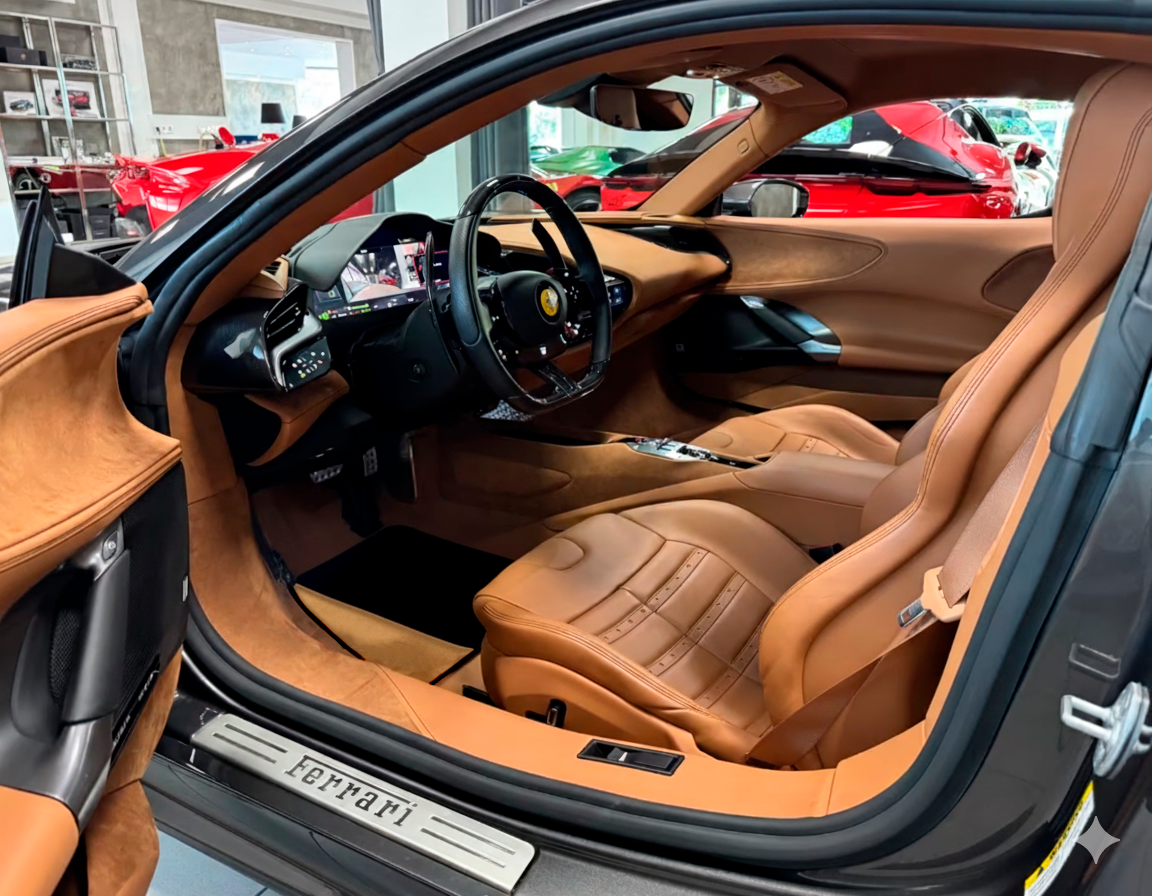 Svarte bilmatter for Ferrari SF90 Stradale (2019-2024) med gullskinn