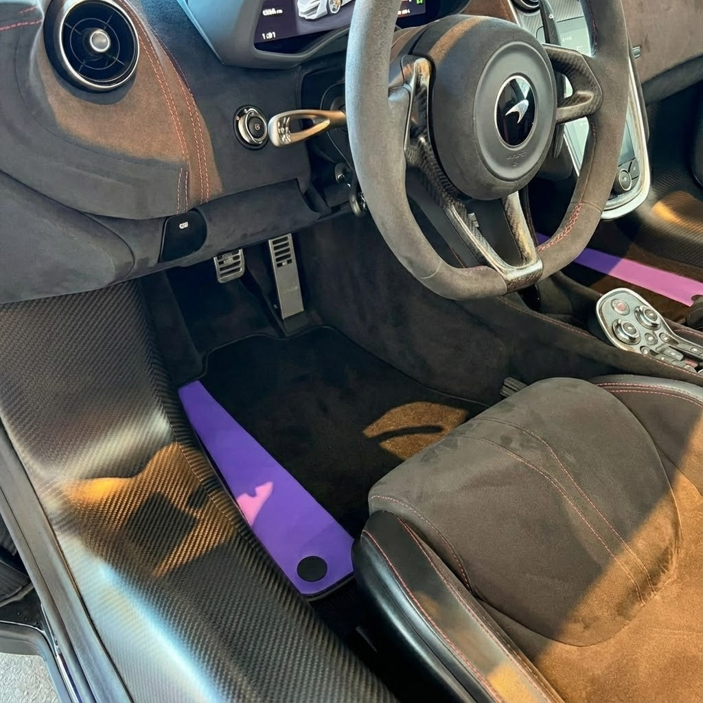 Purple Leather Black Floor Mats for McLaren 600 LT (2018-2020) | Black Trim