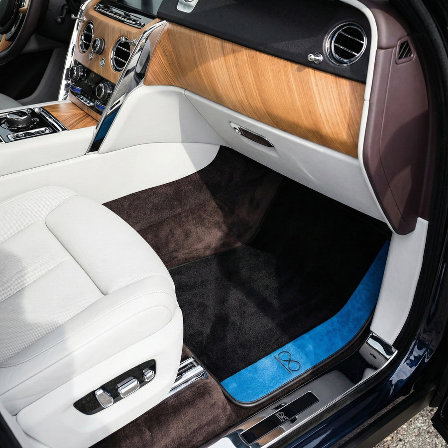Svart Bilmatter For Rolls Royce Black Badge Cullinan Blå Alcantara Lær