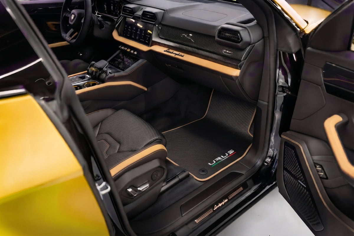 Purple Leather Black Floor Mats for Lamborghini Urus S Black Trim