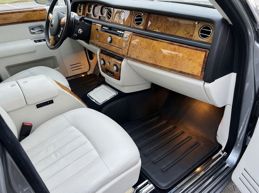 Lærd bilmatter for Rolls Royce Black Badge Phantom Drophead Coupe 2007–2016 Svart