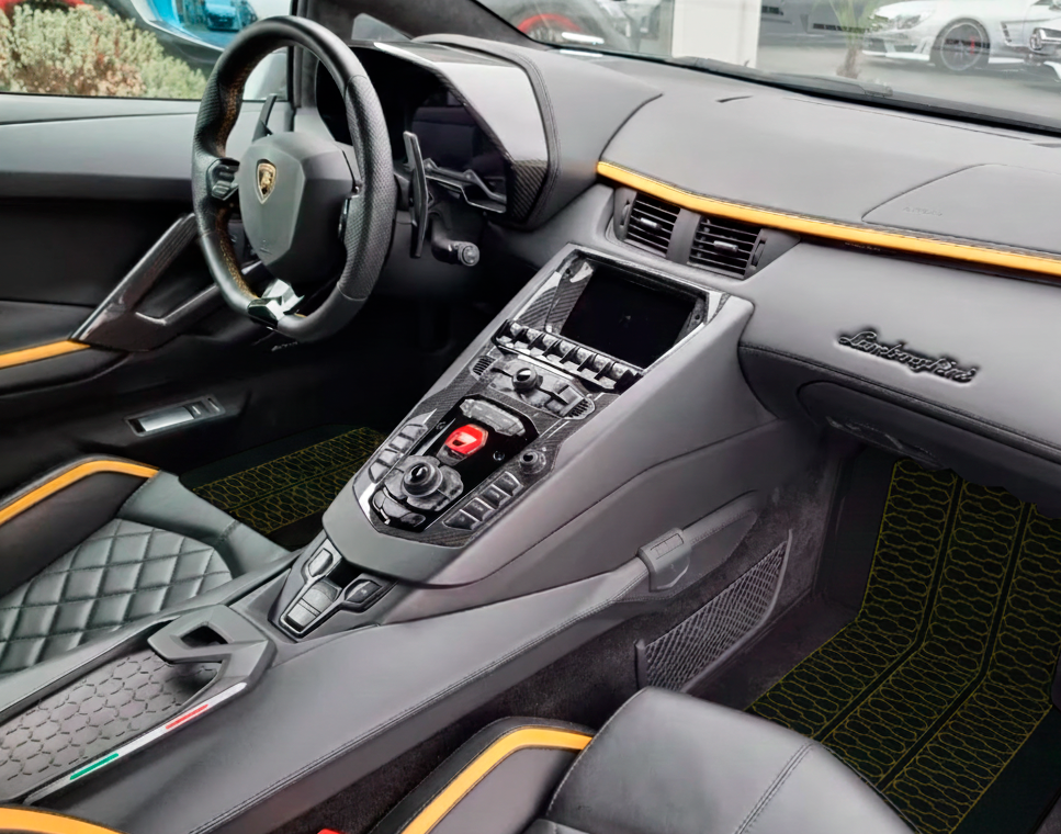 Customizable Floor Mats From Carpet with Leather for Lamborghini Huracan Tecnica (2022-2024) - AutoWin