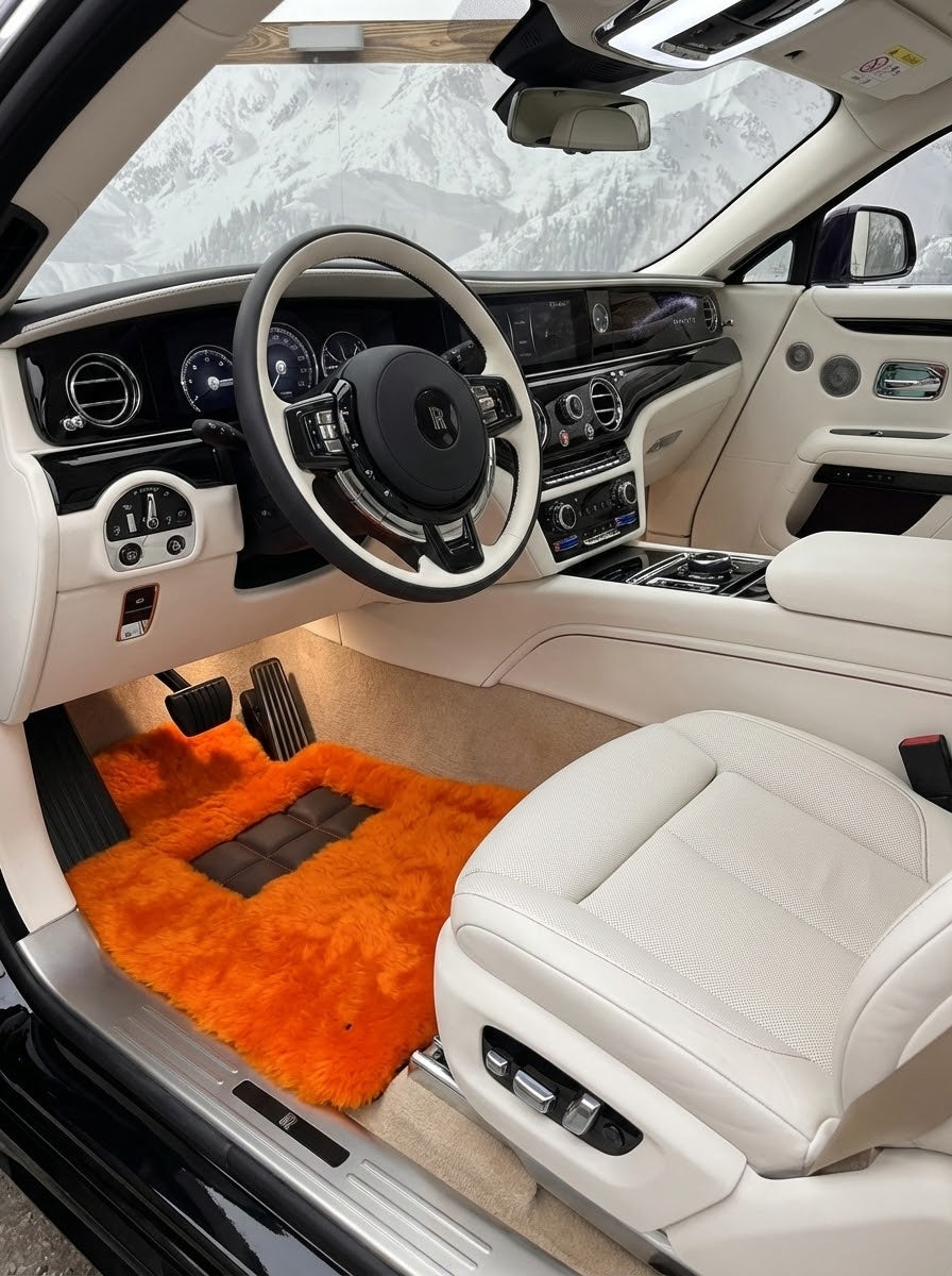 Orange Schaffell-Fußmatten für Rolls Royce Spectre (2023–2024) Er56 Designmarke