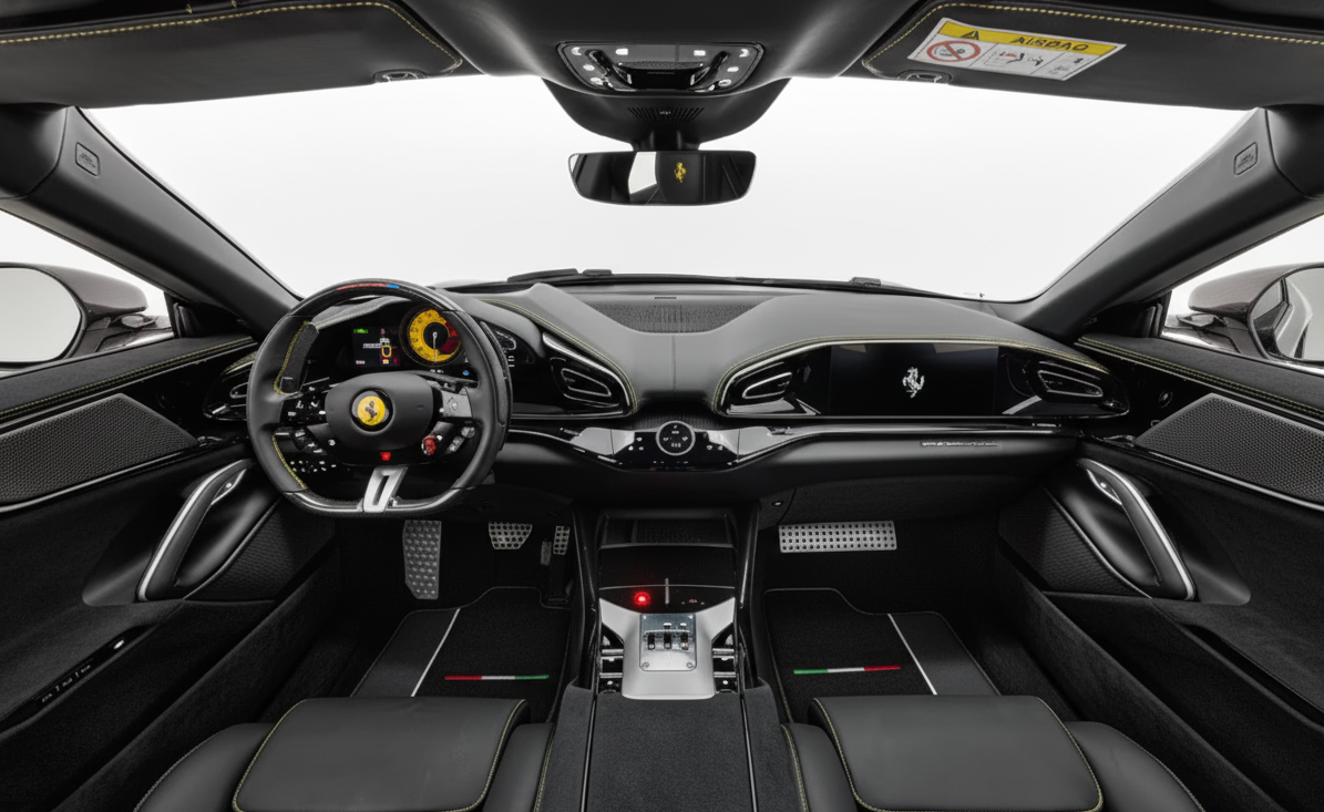 Schwarze Fußmatten für Ferrari Purosangue mit Leder