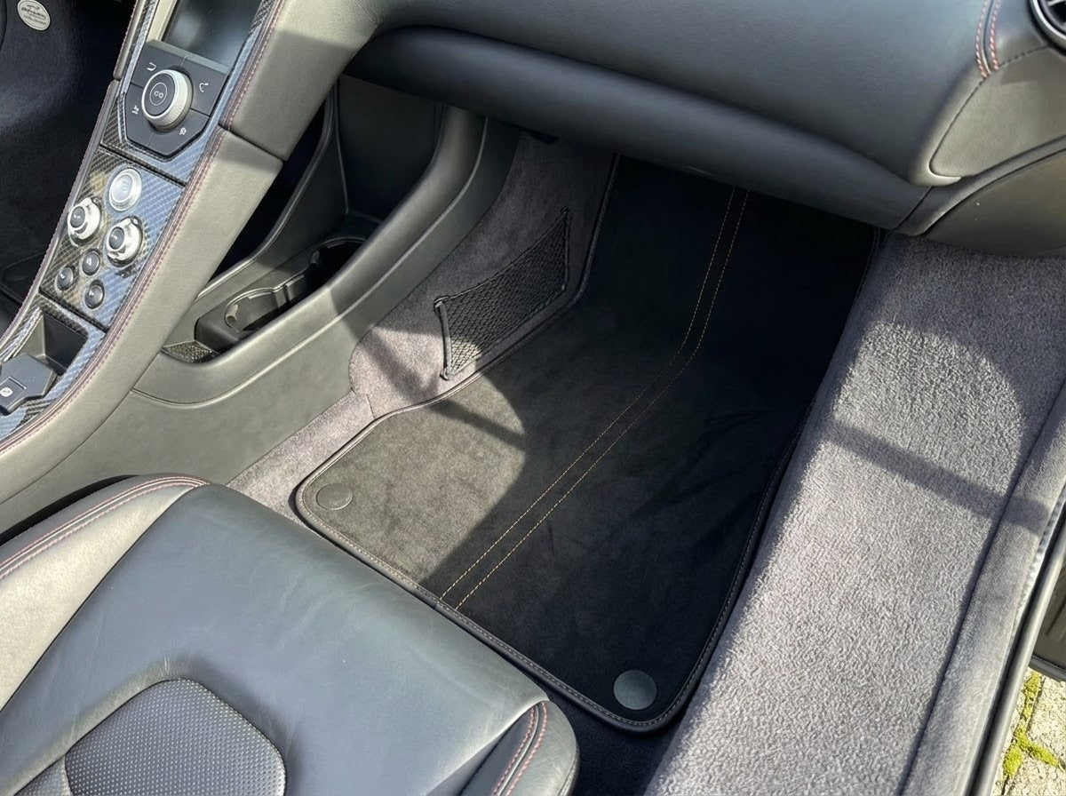 Floor Mats For McLaren MP4-12C (2011–2014) Alcantara Black Tailored Carpets With Orange Sewing