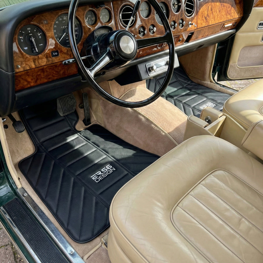 Schwarze Leder Autofußmatten für Rolls Royce Shadow (1965-1977) ER56 Design