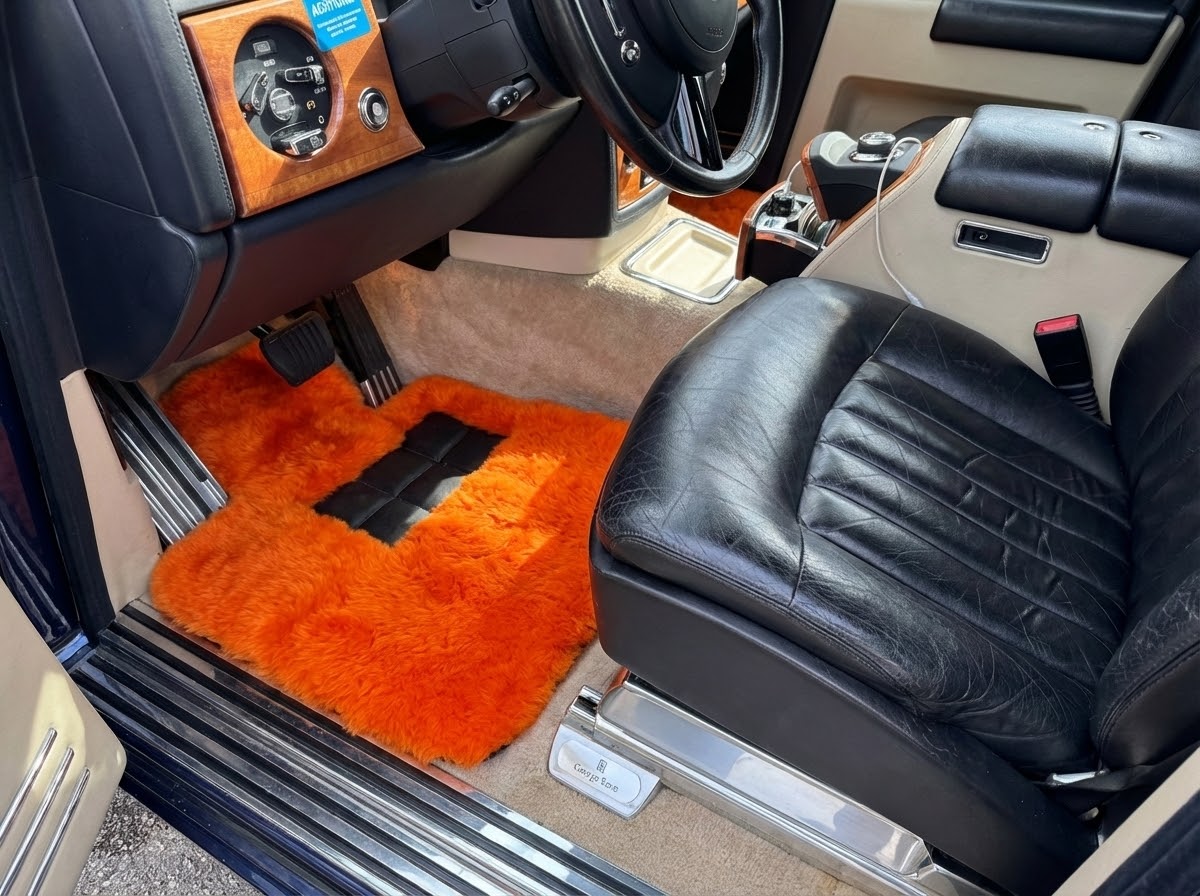 Orange Schaffell-Fußmatten für Rolls Royce Phantom Drophead Coupe 2007–2016 Er56 Designmarke