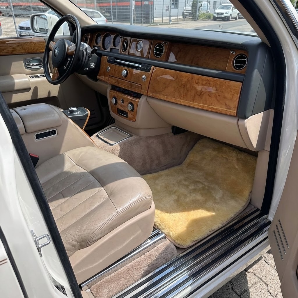 Naturlige Fargede Medisinske Saueskinnsbilmatte for Rolls Royce Phantom VIII (2017-2024) | Relugan