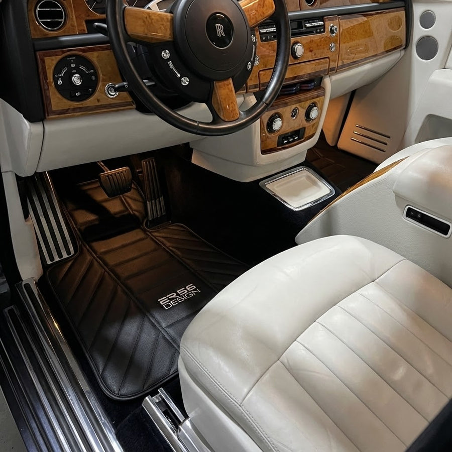 Svarte lærbilmatter for Rolls Royce Phantom Drophead Coupe (2007-2016) Design ER56