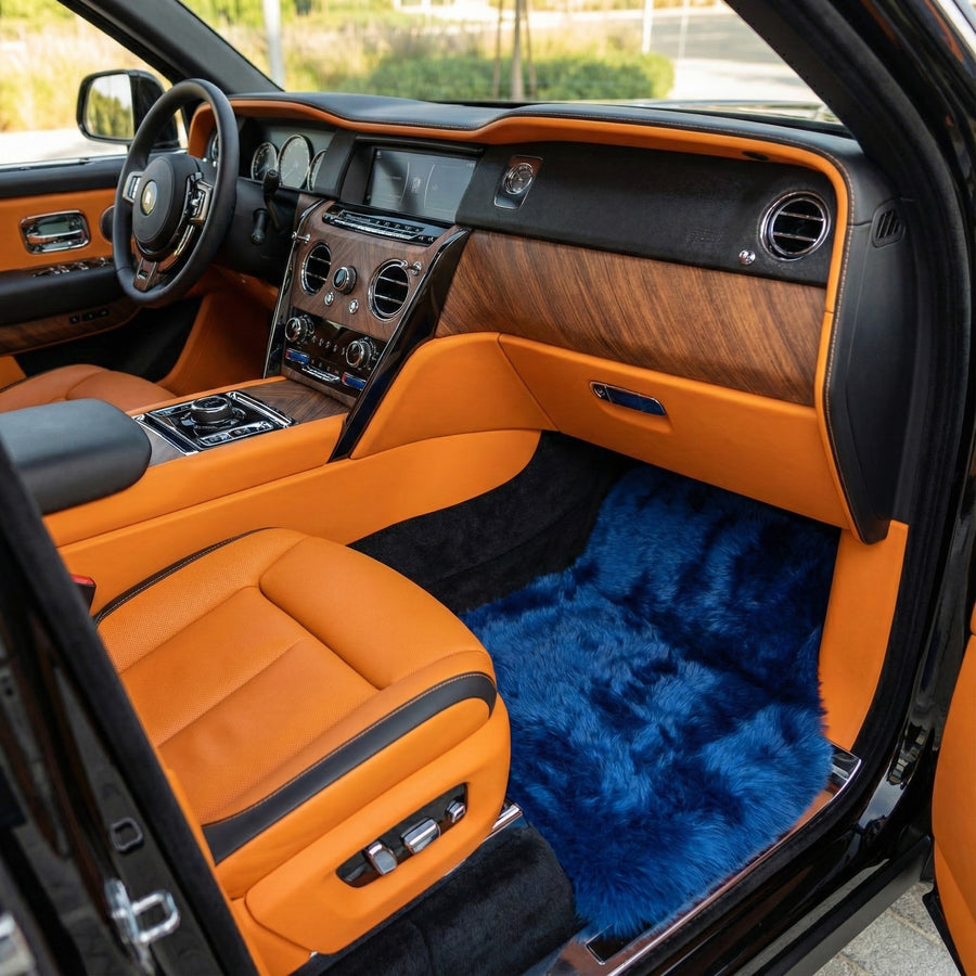 Mørkeblå saueskinn Bilmatter for Rolls Royce Cullinan RR31