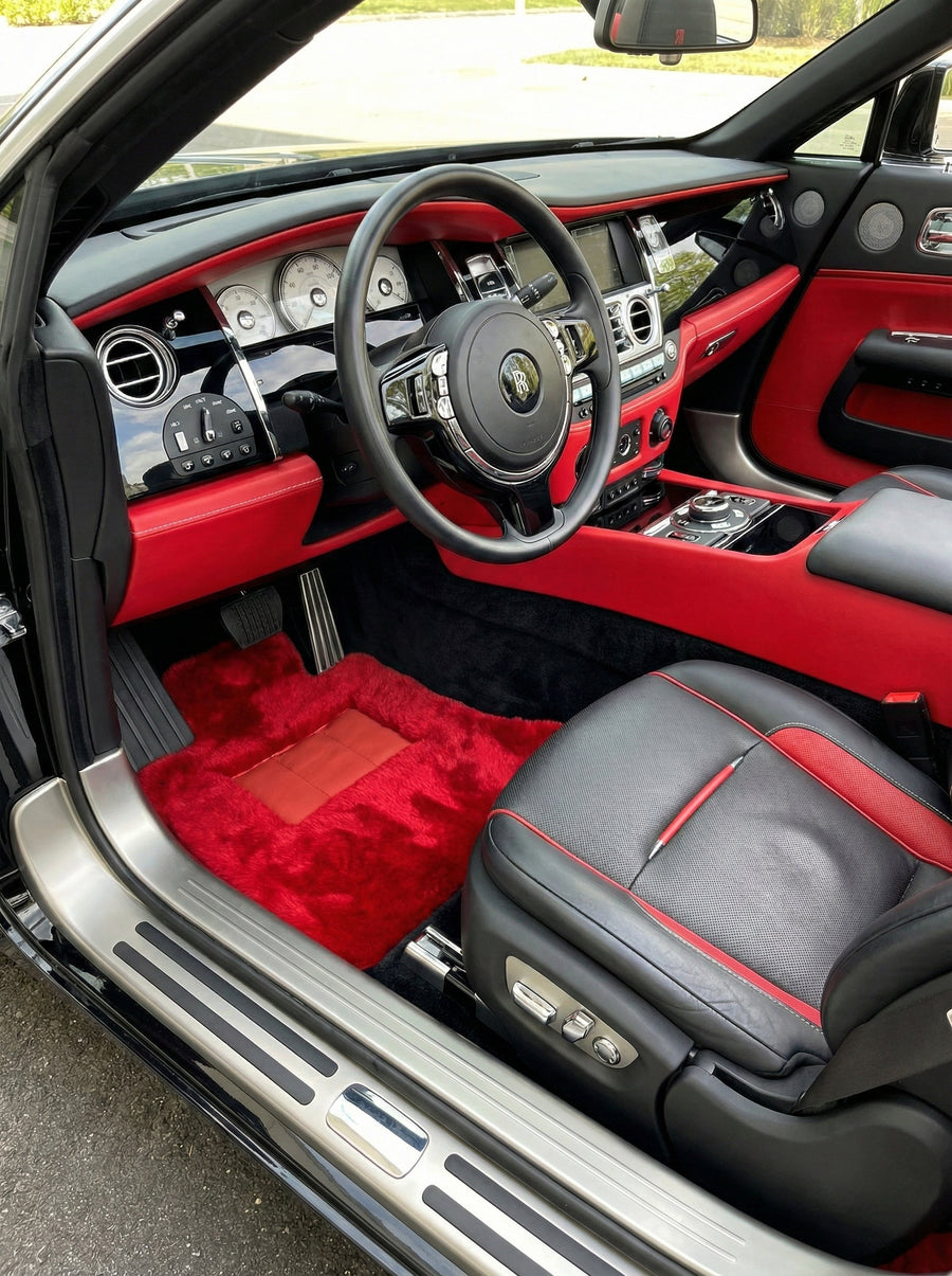 Røde saueskinn bilmatter for Rolls Royce Dawn Rr6 2016-2023 Er56 Design Brand