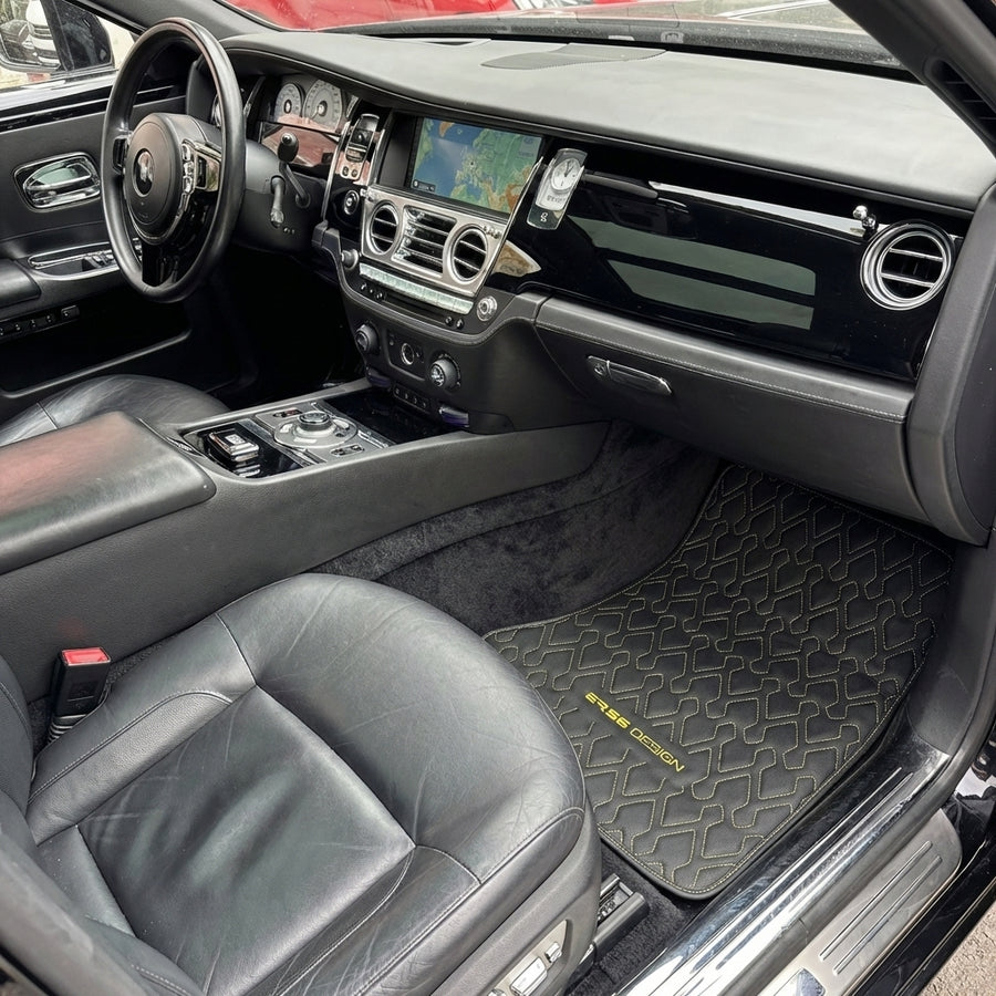 Svart lærbilmatter for Rolls-Royce Ghost Series II (2021-2024) ER56 Design
