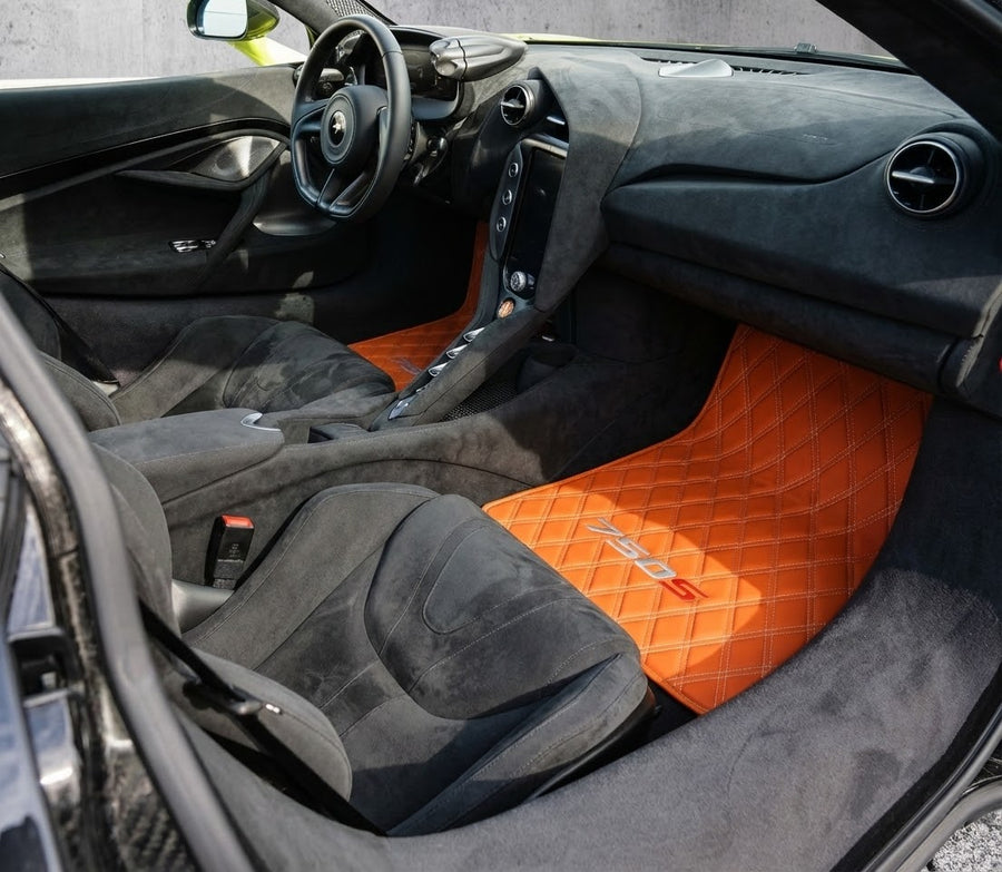 Orangefarbene Lederfußmatten für McLaren 750S (2023-2025)