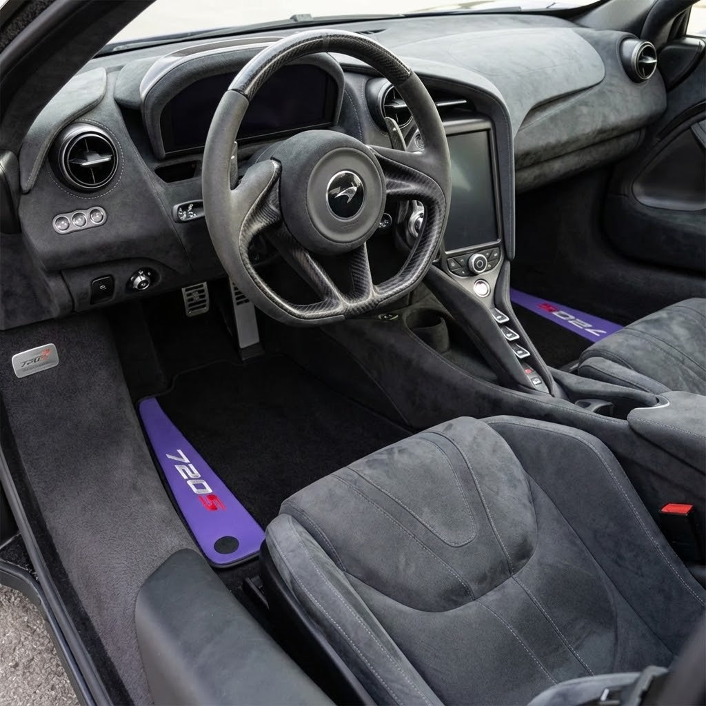 Purple Leather Black Floor Mats for McLaren 720S | Black Trim