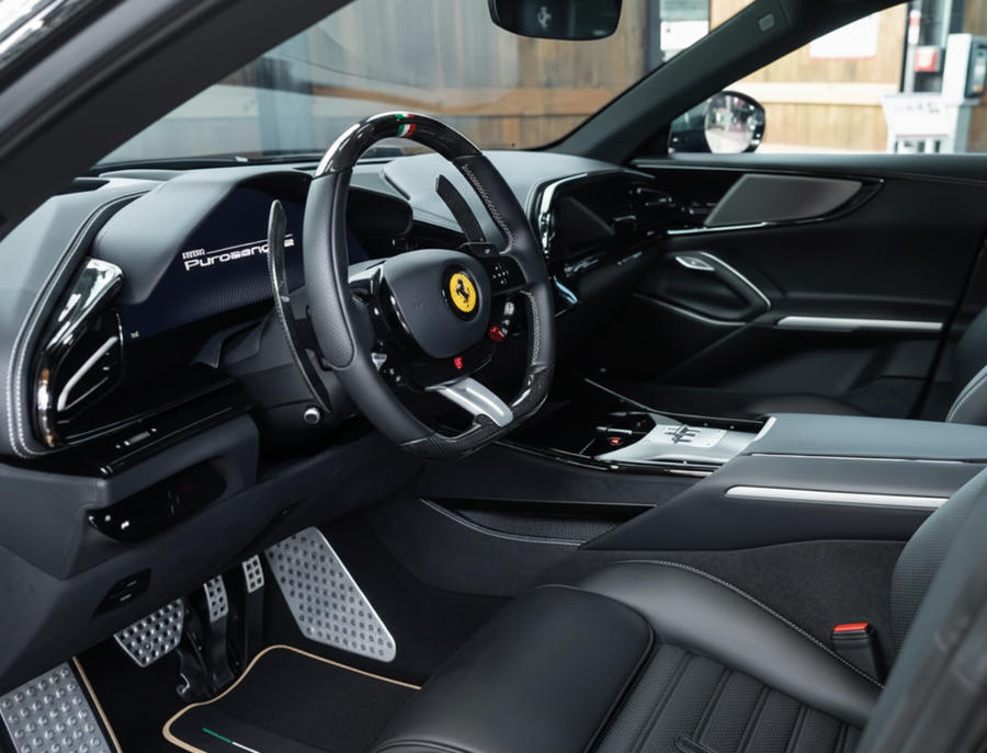 Svarte Bilmatter for Ferrari Purosangue med lær og beige detaljer | Italiensk utgave