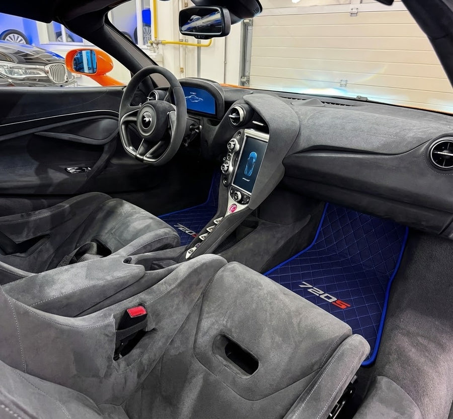 Mørkeblå lær Bilmatter for McLaren 720S